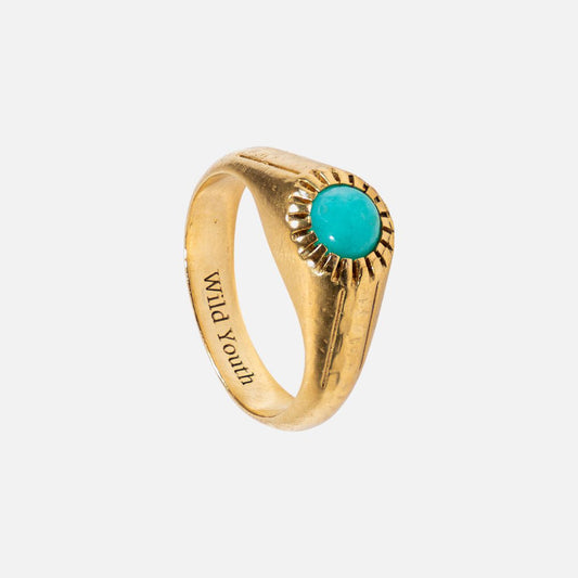 gold minimalist signet ring with blue stone design Wild Youth