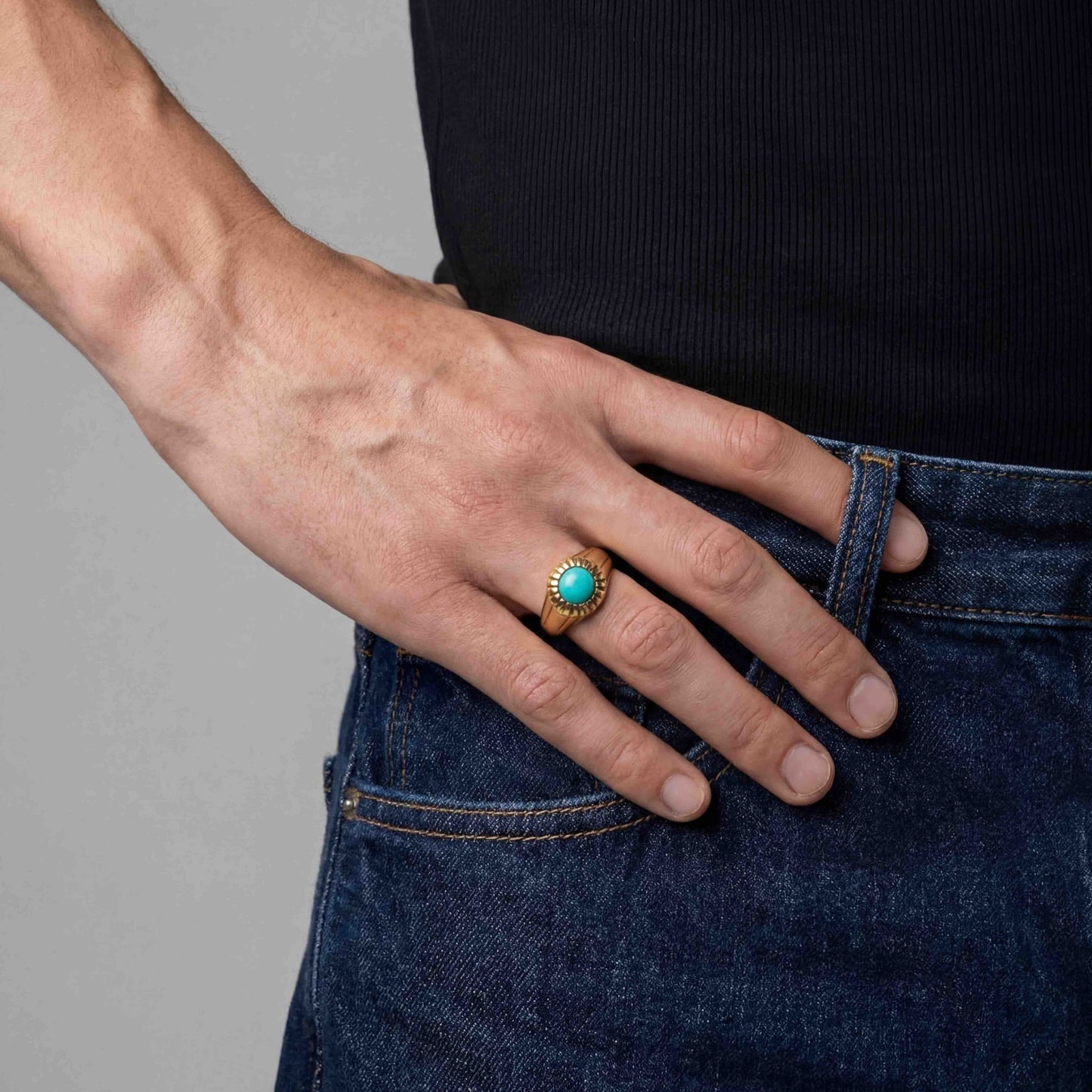 Calm But Strong gold ring worn on hand - 19k gold natural stone ring men women | Wild Youth