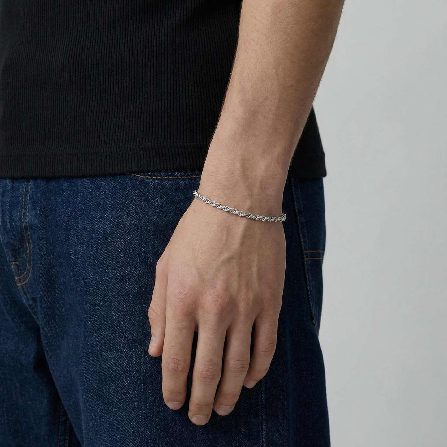 Classic silver bracelet worn on wrist - 925 sterling silver chain bracelet men women | Wild Youth