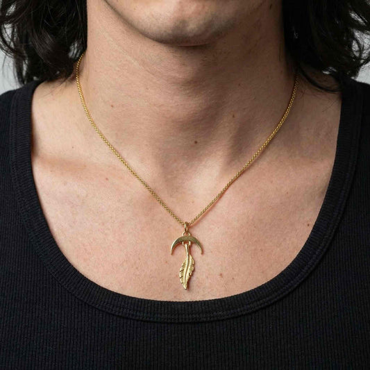 FEATHER NECKLACE - Gold - WILD YOUTH - 925 Sterling Silver