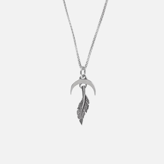 FEATHER NECKLACE - Silver - WILD YOUTH - 925 Sterling Silver