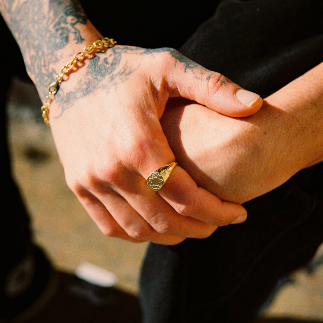 minimalist gold ring modern design Wild Youth worn on hand