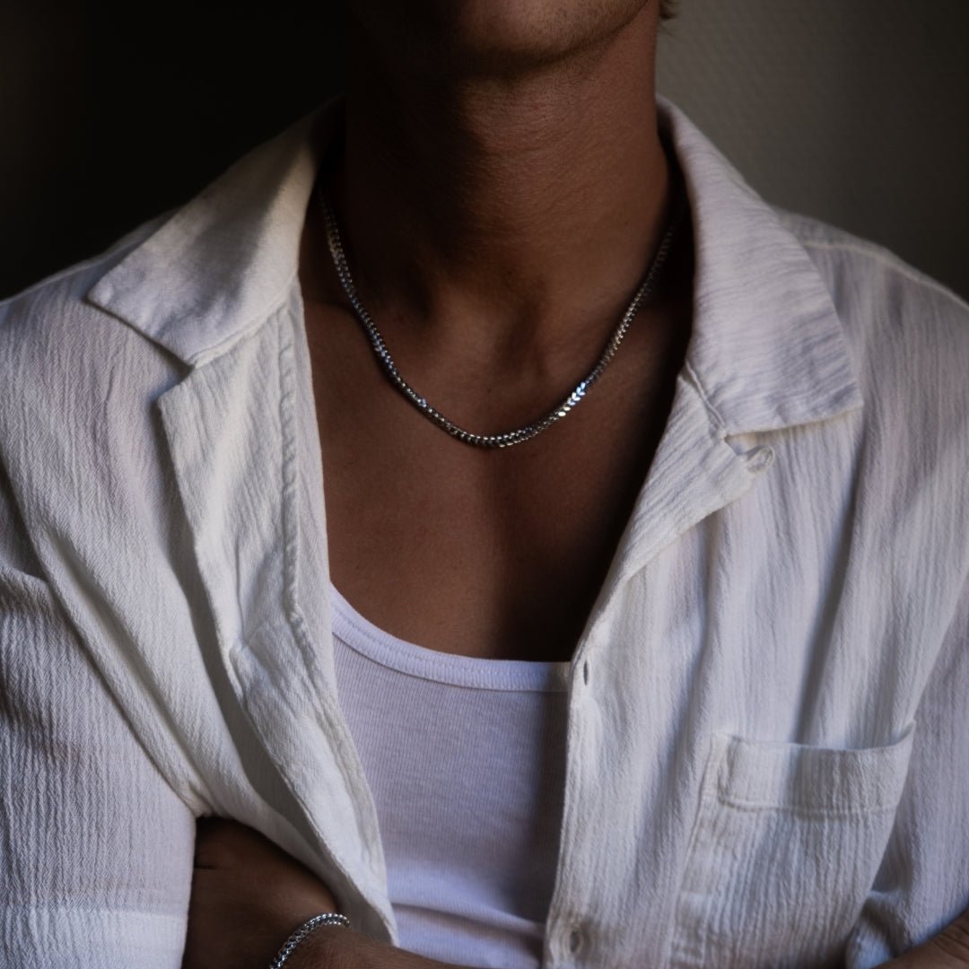 Hero silver necklace worn close-up - 925 sterling silver chain necklace men women | Wild Youth