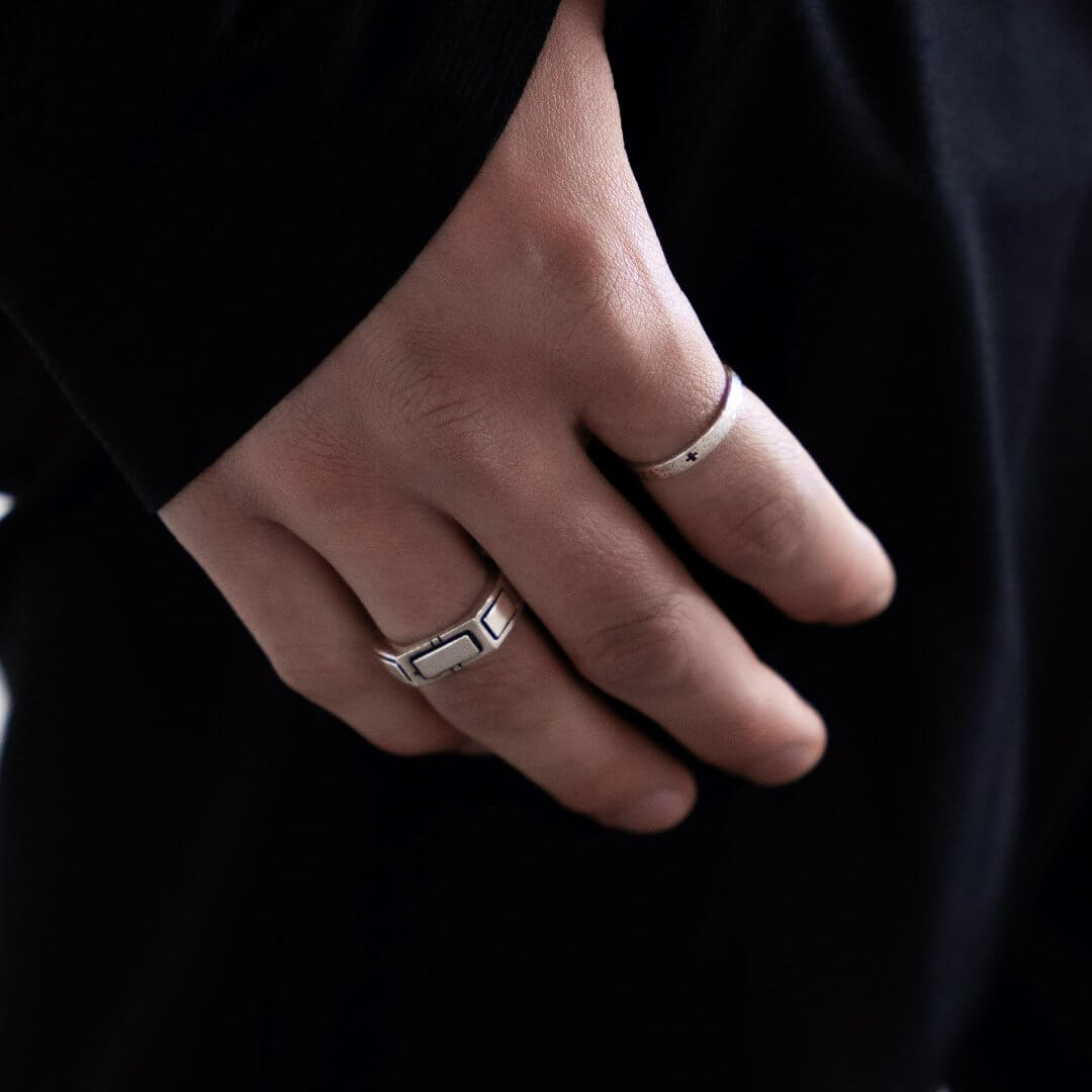 Plus silver ring detail - carved plus symbol handcrafted Portugal Wild Youth | Wild Youth