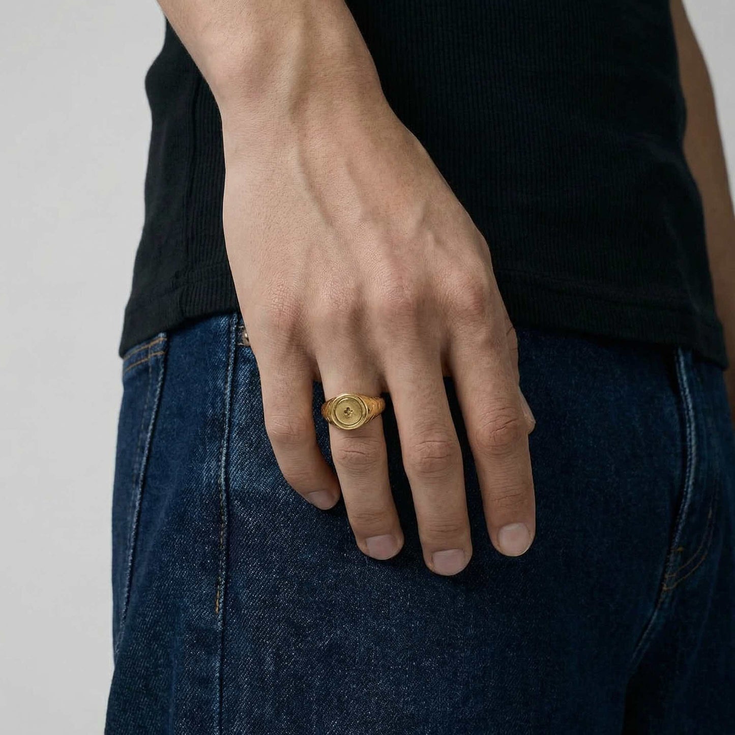 Positivity gold ring worn on hand - 19k gold signet ring men women | Wild Youth