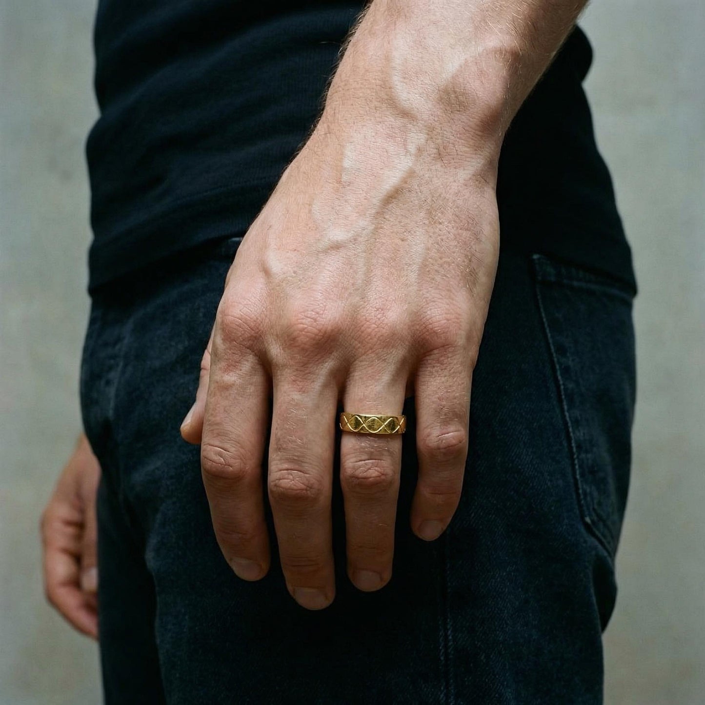 Sine gold ring worn on hand - 19k gold wave ring men women | Wild Youth